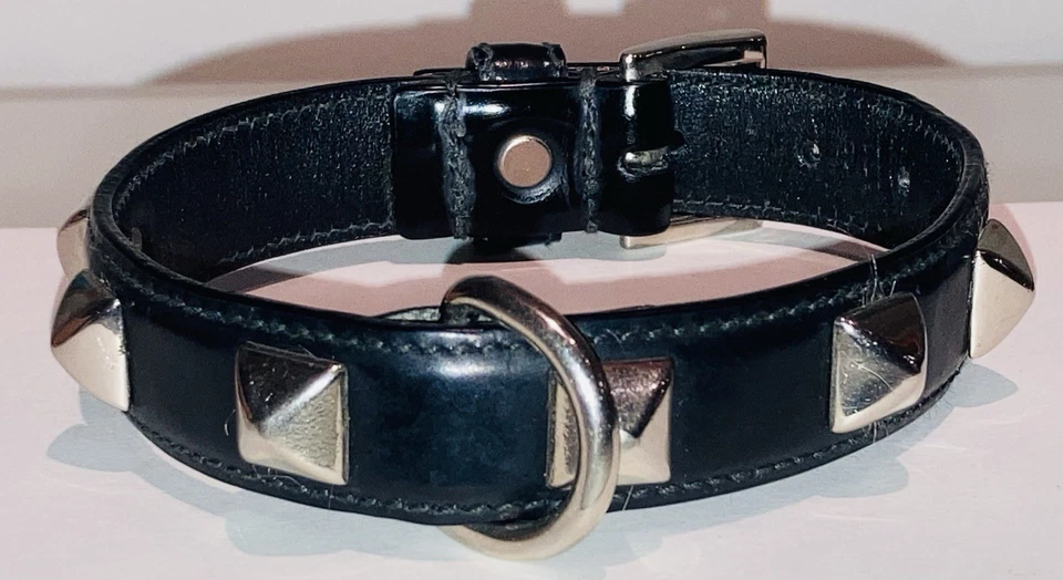 RARO COLLAR DE PERRO DE CUERO CON TACHUELAS Y PLOMO VINTAGE PRADA SPAZZOLATO ¡¡EXCELENTE!!! Foto 2 de 4