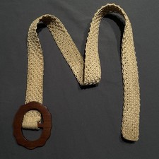 Vintage Tan Woven Belt with Brown Wooden Buckle