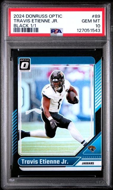 2024 PANINI DONRUSS OPTIC #89 TRAVIS ETIENNE JR. BLACK 1/1 PSA 10