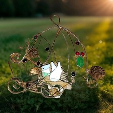 Stained Glass Bird Window Sun Catcher Hanging Decor Hand Made 11"
