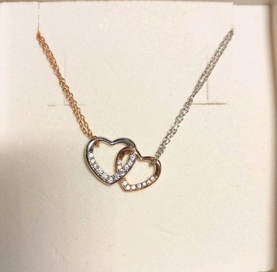 Halskette Zwei Herzen Amor 925 Silber - Rosegold