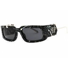 Philipp Plein Unisex Sunglasses Marble Black Full Rim Rectangular SPP119M 0Z21