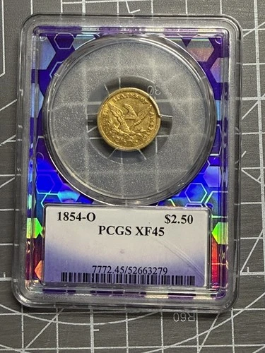 1854-O $2 1/2 LIBERTY HEAD GOLD COIN PCGS XF45 $2.50 with Case