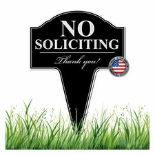 No Soliciting Aluminum Yard Sign With Integrated Stake, Lawn 10" x 14", Black