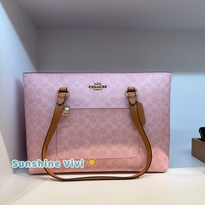 NWT COACH CEA21 Station Tote Bag In Signature Canvas Leather Gold