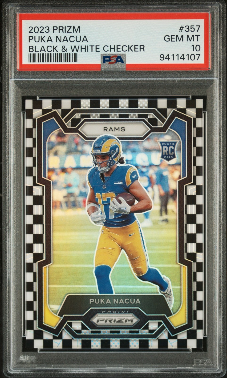 2023 Prizm #357 Puka Nacua Black & White Checker (RC) PSA 10 - Rams
