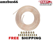 US 25 Ft Roll Coil 3/16" OD Copper Nickel Brake Line Tubing Kit w/16PCS Nuts Kit