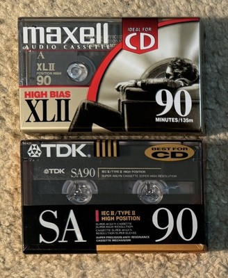 Maxell XLII High Bias Type II & TDK SA90 Type I Cassette Tape Lot of 2 - New