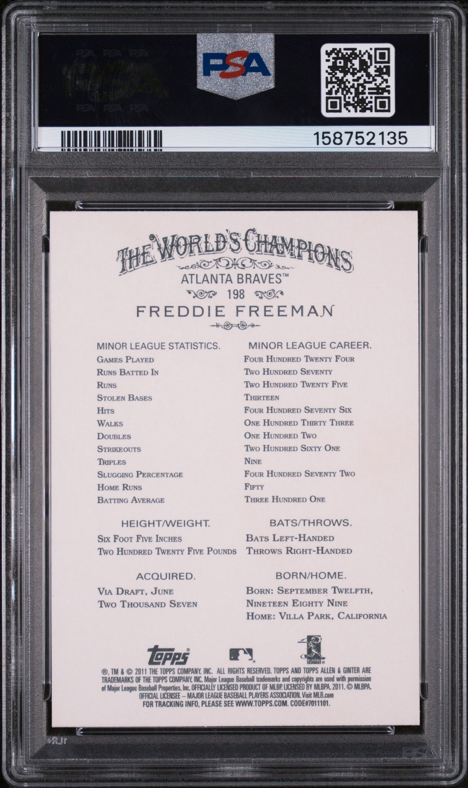 2011 ALLEN & GINTER CRACK CODE #198 FREDDIE FREEMAN ROOKIE RC PSA 10 view 2