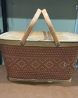 Vintage Handmade Red-Man Picnic Basket W Metal Handles 1950’s W Serving Set Rare