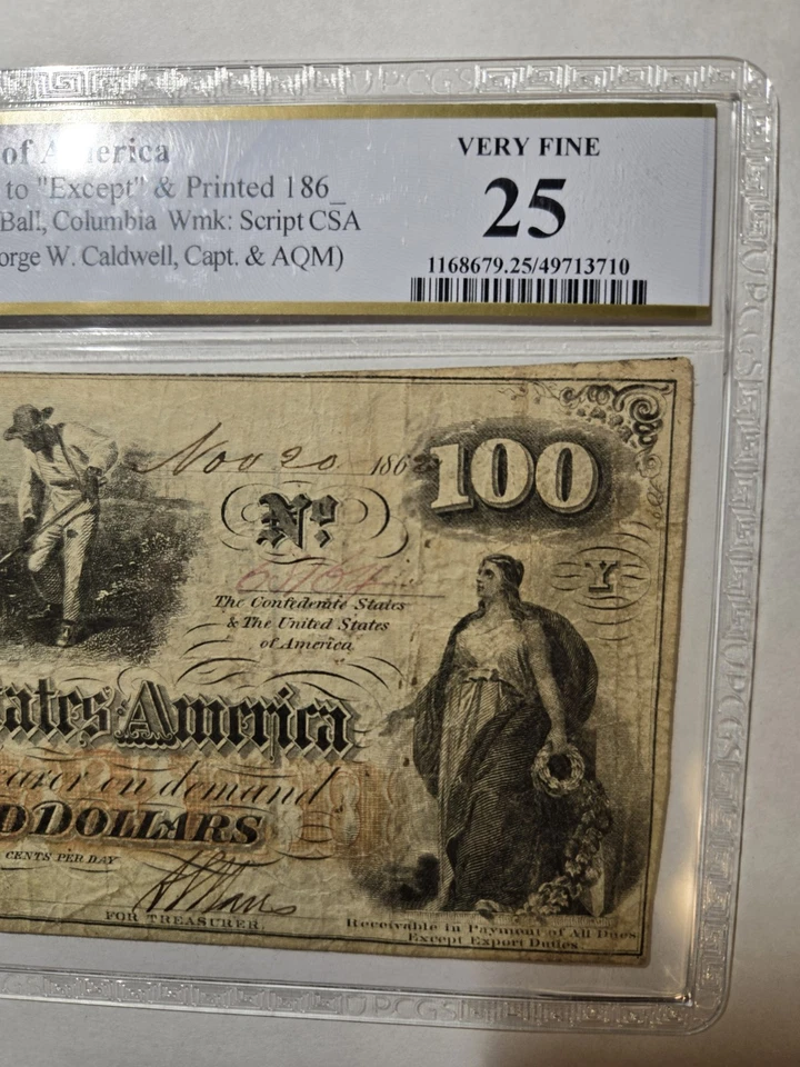 1862 T-41 $100 Confederate States of America Note - VF25 Graded PCGS - Image 4 of 4