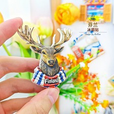 Finland Milu deer Scarf Souvenir 3D Fridge Magnet Refrigerator Magnet Decoration