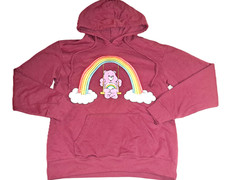 Women CARE BEARS purple cotton knit hoodie MEDIUM embroidered rainbow sweatshirt