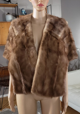 Vintage 1950's Evans Chicago Golden Caramel Brown Mink Fur Stole Cape Capelet