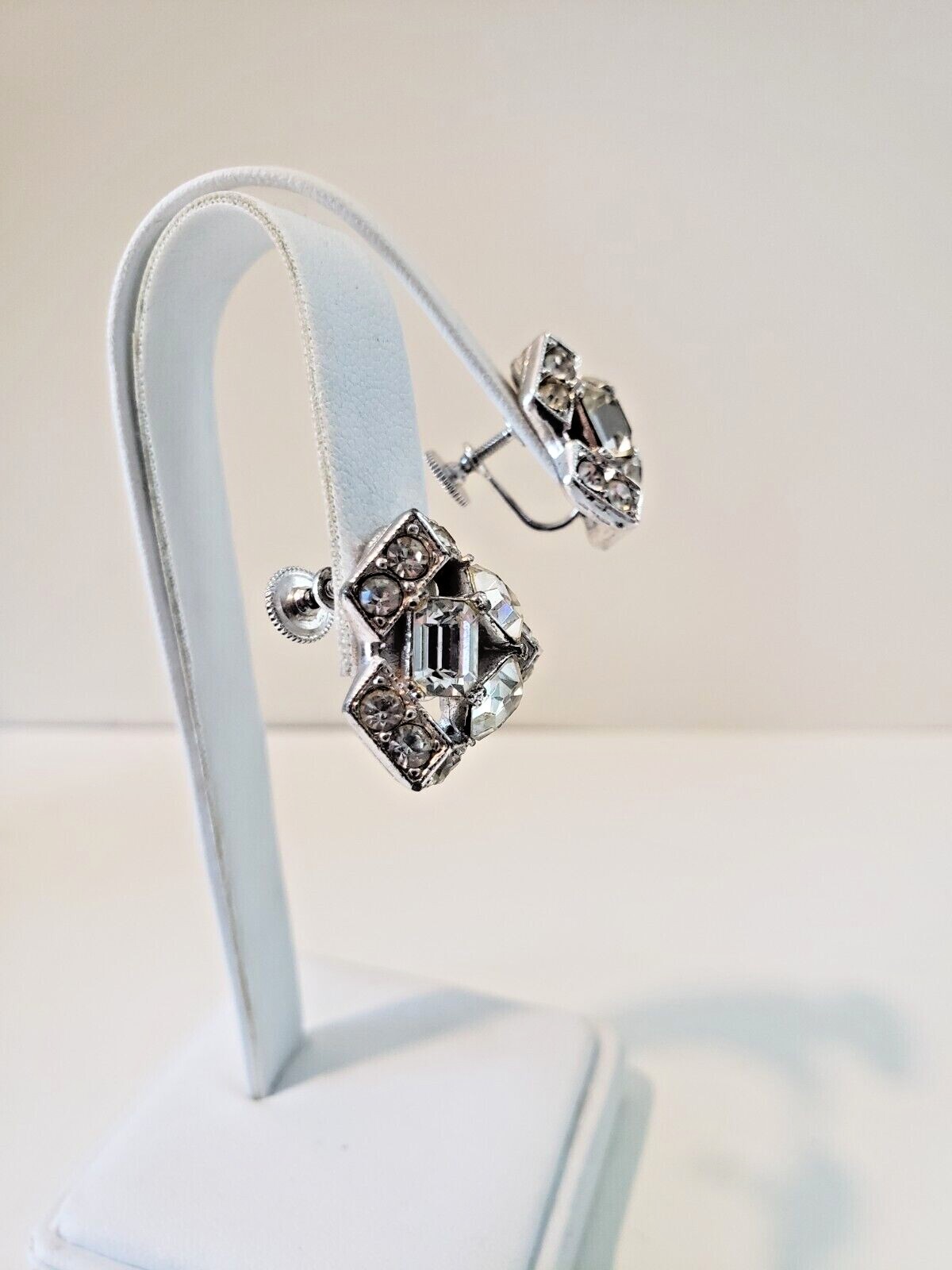 Vintage, Bogoff Screw Back Earrings Clear Rhinest… - image 4