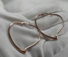 1.8" Sterling Silver Rose Gold Plate Heart 9.6g - Elegant Large Dangle Earrings