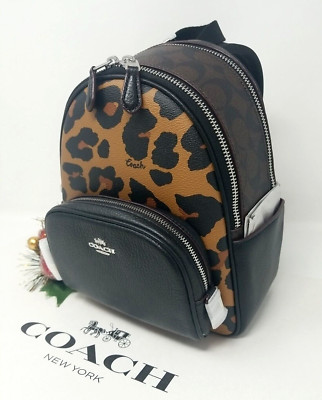 🐆COACH Mini Court Backpack In Black/Brown Leopard Print