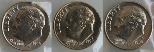 1996 P D + W Roosevelt Dime 3 Coins from US Mint Set BU Cellos THREE Ten Cents