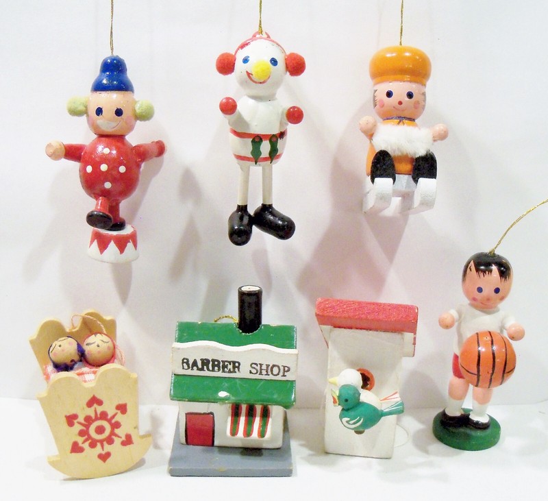 Clowns Basketball Boy Sled Bird House Barber Shop Baby Cradle Wooden Ornaments