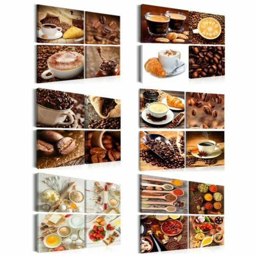 BINCUE Kaffee Bar Wandbilder-Set - 4-teilige Leinwand-Deko Mit Sprüchen Für Küche & Café