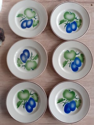 Seltene Art Deco Keramik Teller Arabia Finland 40er Spritzdekor 16,5 cm Pflaume