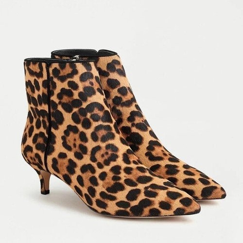 leopard low heel boots