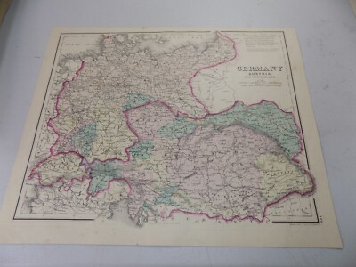 フランスアンティーク　MAP 1876 Antique Map of FRANCE, b/w GERMANY, AUSTRIA, and SWITZERLAND