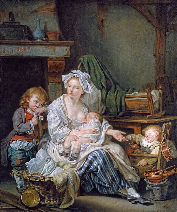 SILENCE SLEEPING BABY MOTHER SON 1759 PAINTING BY JEAN BAPTISTE