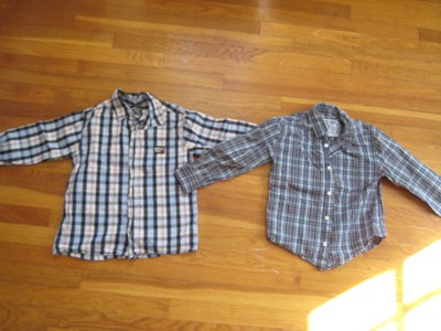 2 boys DRESS SHIRT LOT Ecko Unltd 7 red blue check Old Navy S orange white plaid