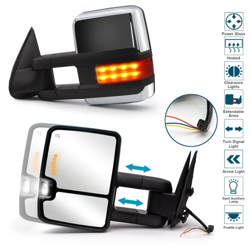 Pair Tow Mirrors Power Heated Fits 1999-2002 Chevy Silverado 1500 2500 Chrome
