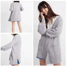 Madewell Edgewater Fuzzy Comfy Open Hip Length Gray Knit Cardigan Sweater XXS