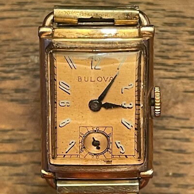 Art Deco WWII Era Bulova Tank President Rose Gold 21 Jewels 14K