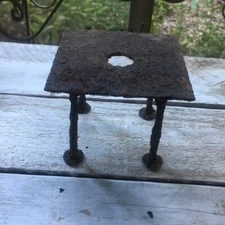 Vintage Burned Rusted Metal Stand Display Four Legs Decor Prop Free Standing