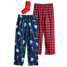 Boys Up Late 3pc Santa Cube Pajama Pants and Socks Set, Size M 6-8 