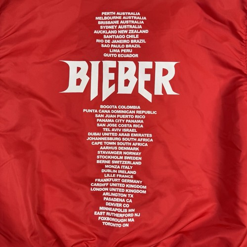 Giacca Justin Bieber Small Purpose Stadium 2017 Red Tour Team Bomber con bottoni - Foto 12 di 13