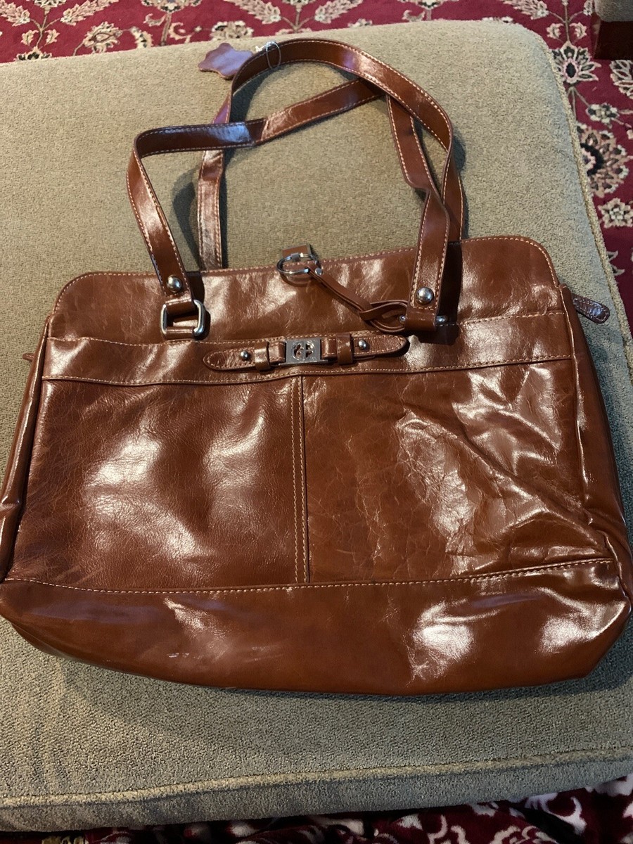Giani Bernini Brown GENUINE LEATHER LAPTOP SHOULDER BAG