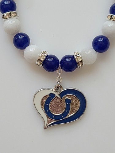 Pulsera de fútbol americano Indianápolis Colts azul y blanco jade estrás cierre de plata - Imagen 3 de 10