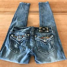 Miss Me Signature Cuffed Skinny Jeans Women 25 Blue Low Rise Aztec Patch Flap