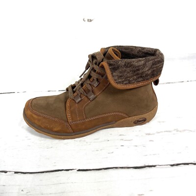 Chaco Barbary Shoes Women s 9.5 Brown Ankle Boots Wool Leather Lace Up EUC