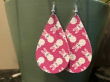 Faux Leather Earrings- Easter Pattern- Tear Drop Design