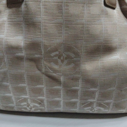 Authentic Chanel New Travel Line Tote Bag Handbag Beige Nylon Jacquard CoCo Mark - Picture 5 of 9