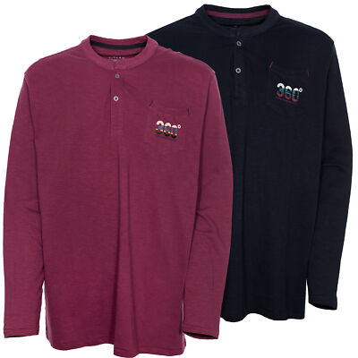 Kitaro Longsleeve Henley Herren Shirt Langarm Rundhals Baumwolle Extra Lang Tall