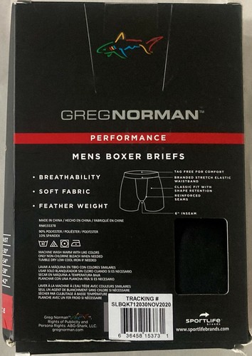 NWT GREG NORMAN PERFORMANCE 3 BLACK BOXER BRIEF UNDERWEAR LARGE 36-38 - Picture 2 of 2