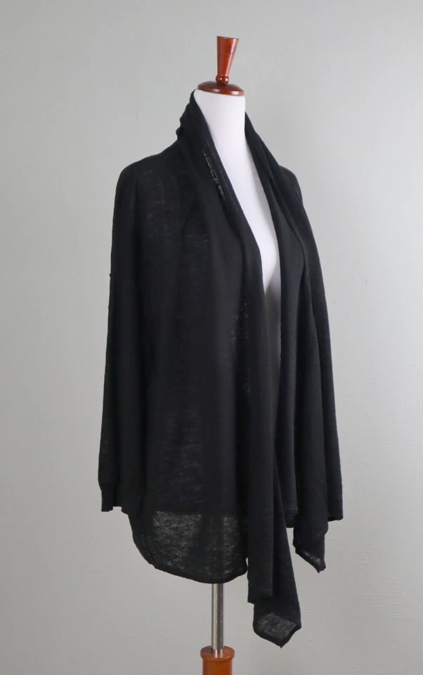 Suéter Cardi ANN TAYLOR NUEVO CON ETIQUETAS $78 Negro Sólido Frente Abierto Lino Talla Mediana Foto 2 de 4