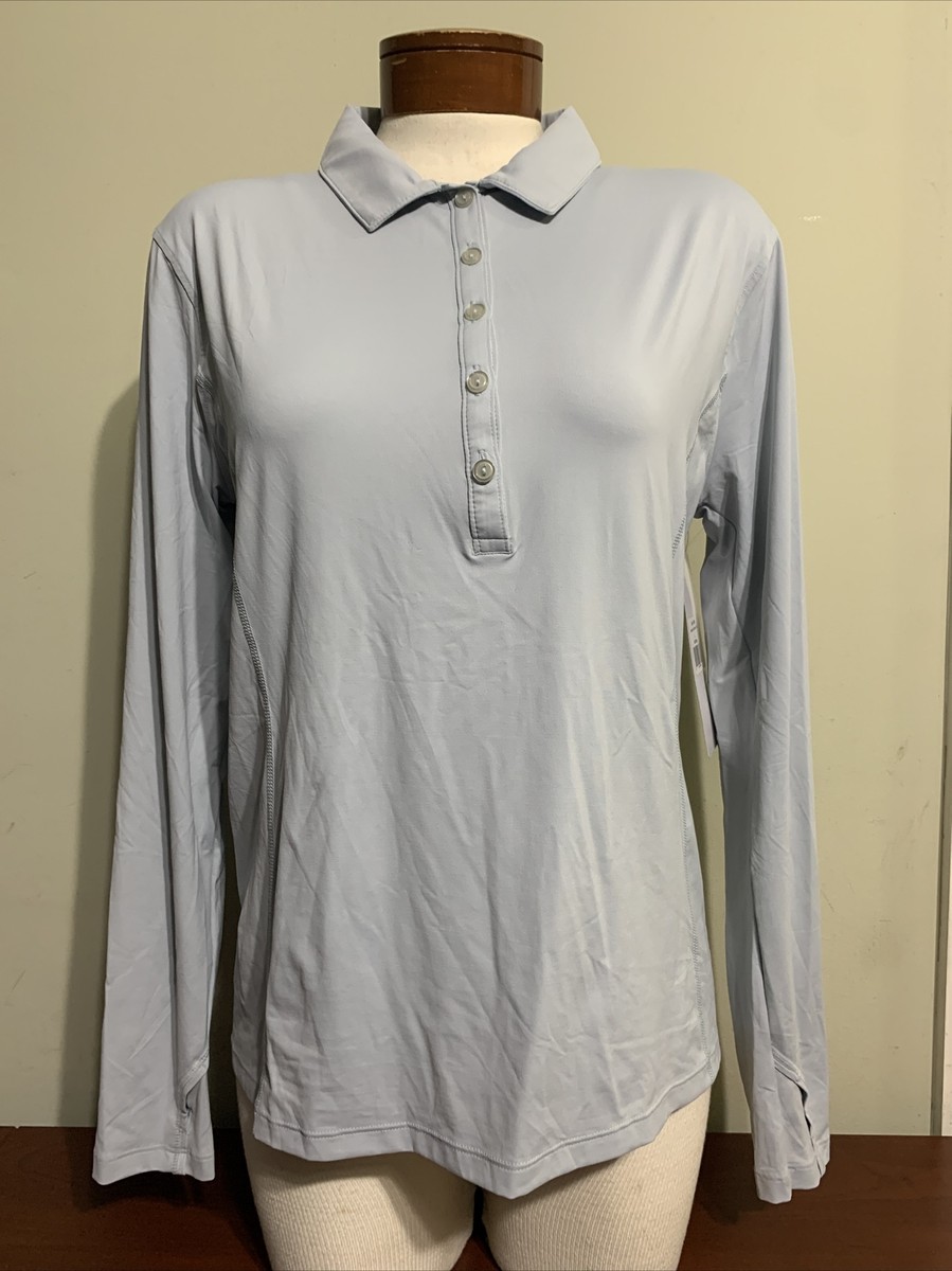 Bloquv Soft Gray Ladies Large Long sleeve collar Shirt Golf pickleball NEW  8005
