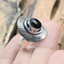Oval Black Onyx Gemstone 925 Sterling Silver Ring Birthday Present Jewelry