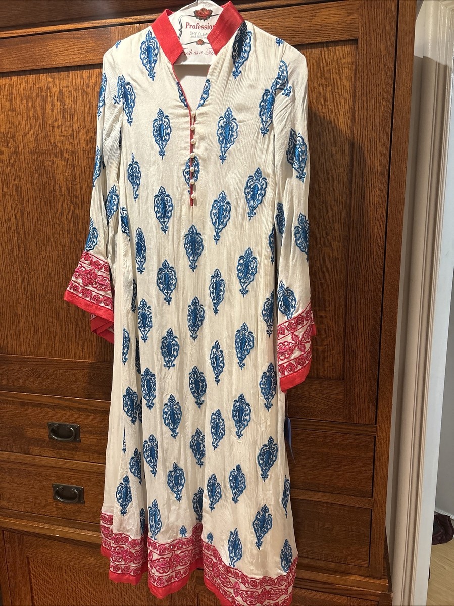 BARGELLO DRESS PERSIAN PAKISTANI CHANDRA KAFTAN EMBELISHED CRINKLE CHIFFON  Sz M | eBay