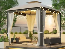 10x12 Softtop Metal Grill Gazebo with Mosquito Net,Heavy Duty Double Roof Canopy