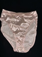 Vintage Victoria s Secret Pink Second Skin Satin Sissy Panties Hi Cut Briefs L