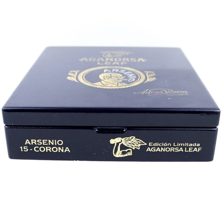 Aganorsa Leaf Arsenio Corona Empty Wood Cigar Box 7.25" x 6.5" x 1.75"